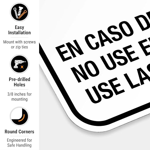 in Case of Fire Do Not Use Elevator Use The Stairs Bilingual Sign, Fire Safety Sign, 12x18 Inches, 55 mil Thick HDPE (high Density polyethylene), Made in USA