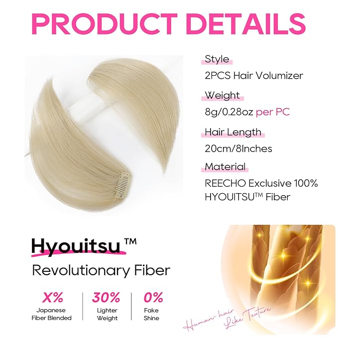 REECHO Clip in Hair Volumizer, Short Thick Clip in Hairpieces Adding Extra Hair Volume Extensions for Women with Thin Fine (Light Blonde, 8 Inch(Pack of 2))