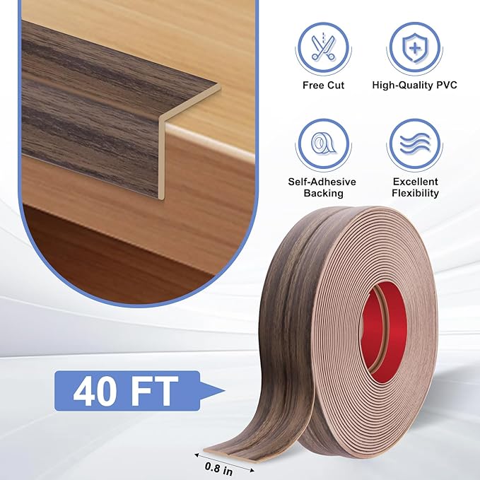 Wall Corner Protector Moulding Trim Peel and Stick Wall Corner Guards Trim Flexible Self Adhesive Edge Protector Moulding, 0.8 in x40 Ft, Smoked Brown Wood