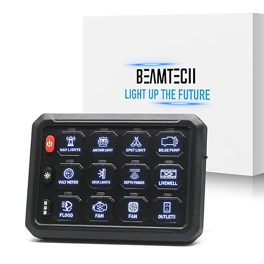 BEAMTECH Wireless 12 Gang Switch Panel, RGB Multifunction Switch Toggle Momentary Pulsed Circuit Control Relay System Box Auxiliary Touch Control Switch LED Light Controller for Car Truck Van ATV SUV