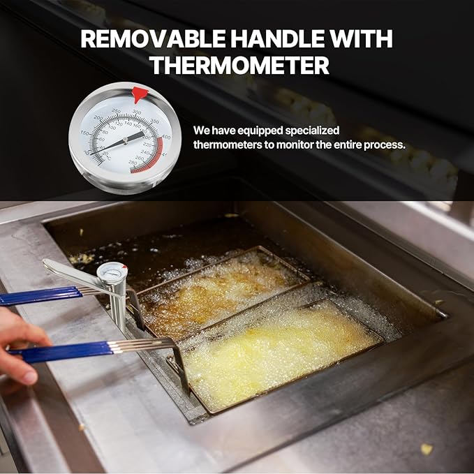 Commercial TK45 Deep Fryer Filter, 13.5" x 13.5" 304 Stainless Steel Filter Screen with Thermometer, Extend Oil Life by 40%, 550 Micron Skimmer Fryer Strainer for Kitchens & Restaurants