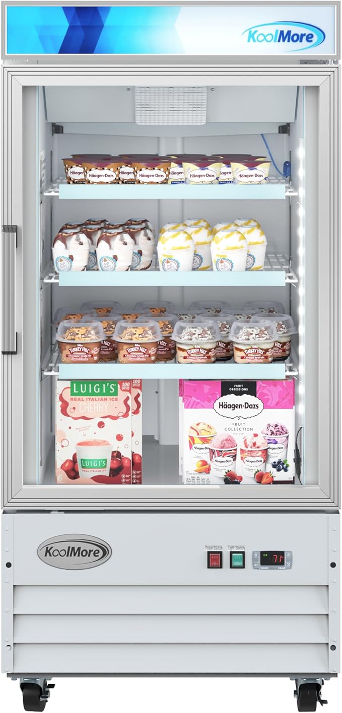 KoolMore 26 in. Commercial One Glass Door Display Upright Freezer Merchandiser in White 9 Cu. Ft. (MDF-1GD-9C-WH)