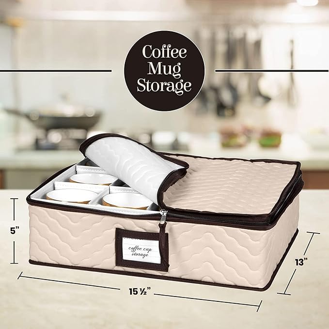 China Storage Containers 5-Piece Set Moving Boxes for Dinnerware, Glasses, Plates, Mugs and Saucers Sturdy Quilted Microfiber Dish Organizer with Dividers for Seasonal Storage - Holds Set of 12