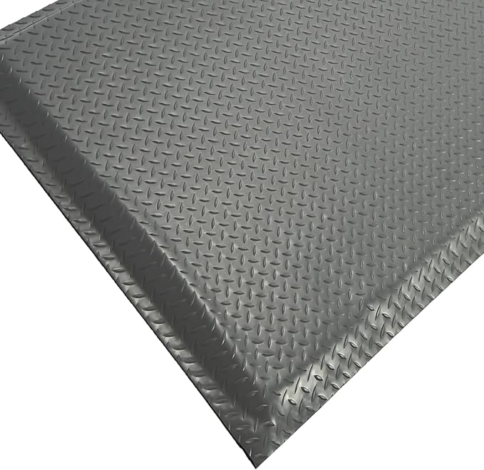 Nisorpa Anti Fatigue Mats Industrial 2' x 5' Ergonomic Standing Mat 15/16" Extra Thick Cushioned Shop Floor Mats Heavy Duty Commercial Diamond Plate - Safety Support for Leg & Back Pain, Grey