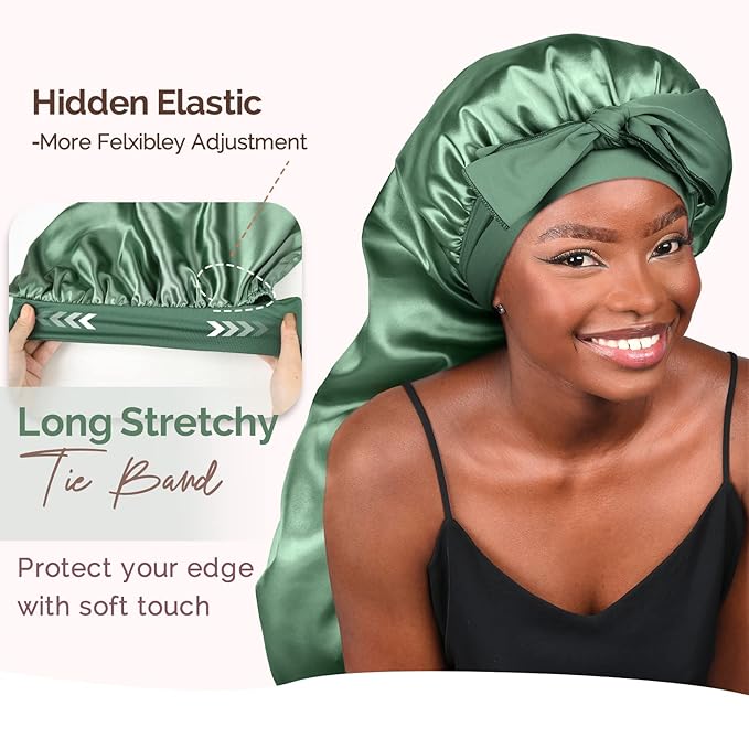 YANIBEST Long Bonnet Satin Bonnet for Sleeping Braid Bonnet with Tie Band Silk Sleep Bonnet for Women Locs