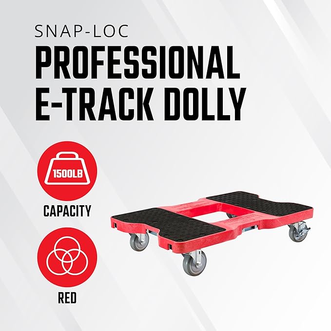 SNAP-LOC, Heavy Duty Furniture Moving Dolly, 4 Wheels, 1,500 lb, Dollies for Moving Cargo, E Strap Attachment Included, Red, Made in USA