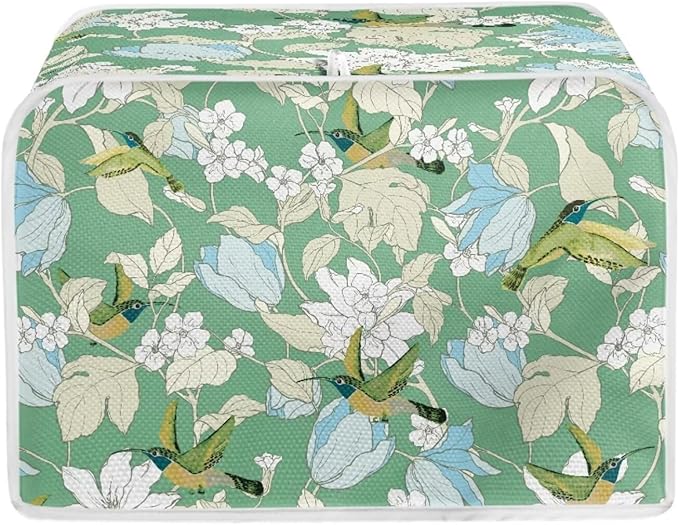 Hummingbird Flower Print 4 Slice Toaster Cover for Home Stain Resistant Waterproof Bread Maker Cover for Kitchen Small Appliance