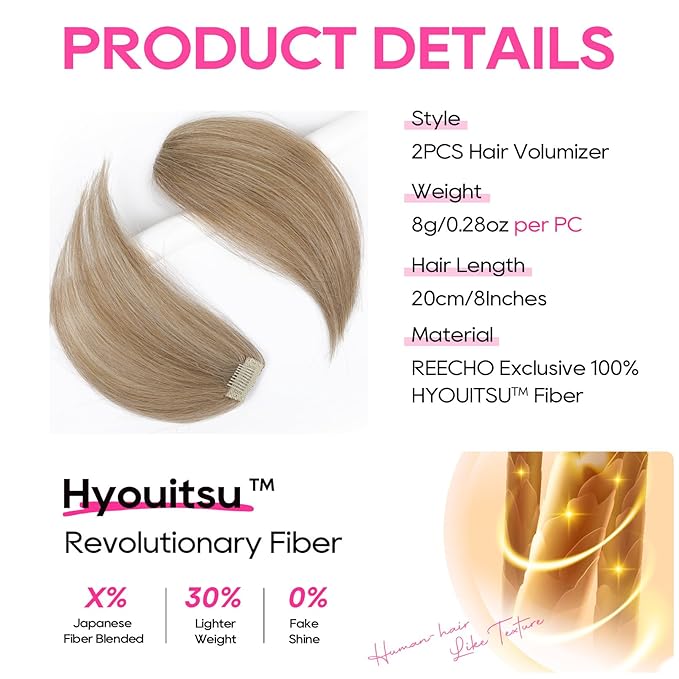 REECHO Clip in Hair Volumizer, Short Thick Clip in Hairpieces Adding Extra Hair Volume Extensions for Women with Thin Fine (Honey Blonde with Highlights, 8 Inch(Pack of 2))