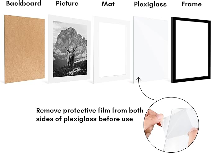 Americanflat 15x18 Picture Frame with Polished Plexiglass - Set of 5 - Use as 12x15 Frame with Mat or Display 15x18 Photo Without Mat - Galleria Collection - Picture Frames for Wall Display - Black