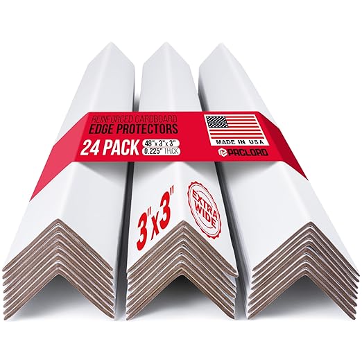 Extra-Wide 48" x 3" x 3" Reinforced Cardboard Edge Protectors (Pack of 24) – 0.225" Heavy-Duty Thickness – Cardboard Edge Protectors for Shipping – American Quality Pallet Edge Protector