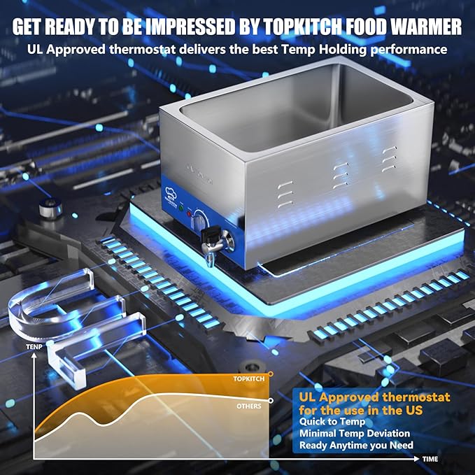 2-Pan Commercial Food Warmer with Non-Leakage Stretch-Forming Water Tank &2 of 1/2 Size GN Pan,Countertop Soup Station Bain Marie with Drain Tap for Buffet,Catering,Parties and Restaurants