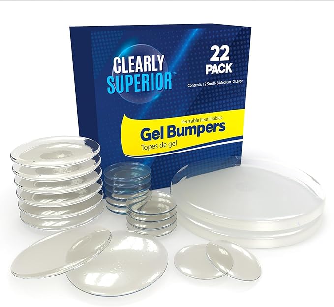Round Bumpers Variety Pack 22 Pieces – Polymer Gel Bumpers for Furniture, Walls and Cabinets - Protects Walls from Damage - Includes Small, Medium and Large Bumpers