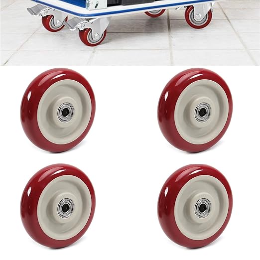4 PCS 5 Inches Caster Wheels Red Heavy Duty Plate Shelf Replacement Wheels for Platform up to 396 LBS/180KG