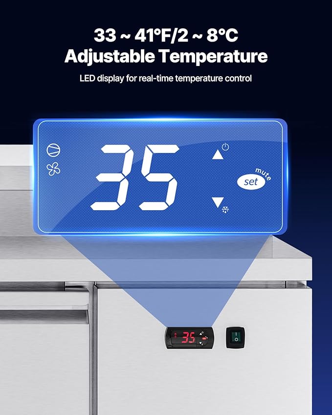 VEVOR Commercial Refrigerator, 44" W Pizza Prep Refrigerated Table, 19.3" Ultra Wide Countertop Food Prep Cooler, 11 Cu.Ft Single Door Salad Prep Fridge, 6 Pans Pizza Make Worktop with Cutting Board