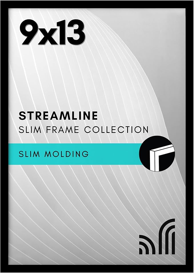 Americanflat 9x13 Picture Frame with Shatter-Resistant Glass - Streamline Collection - Thin Border Photo Frame for Tabletop and Wall Display - Hanging Hardware and Easel Stand Included - Black