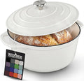 Zulay Kitchen 5 Quart Enameled Cast Iron Dutch Oven Pot with Lid – Premium Durability & Oven Safe up to 500°F – Heavy Duty Cookware Perfect for Bread Baking, Stews, Braising & Roasting – White