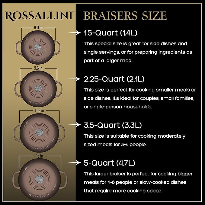 Signature Enameled Cast Iron Braiser, Non-Stick Serving Pot with Tight Fitting Lid for Perfect Roasting, Baking, Sauteing, Searing, and Pan Frying | 3.5Q (3.3L) - Oyster Grey