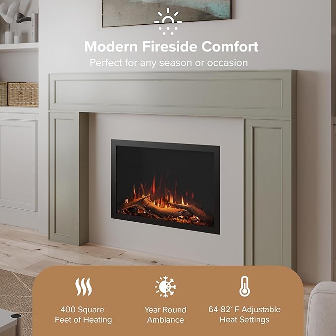 Modern Ember Highmark Traditional 26 Inch Built-in Smart Electric Fireplace Insert | Alexa/WiFi Enabled - Remote Included | Electric Firebox Heater with Multi-Color Flames | 1500W