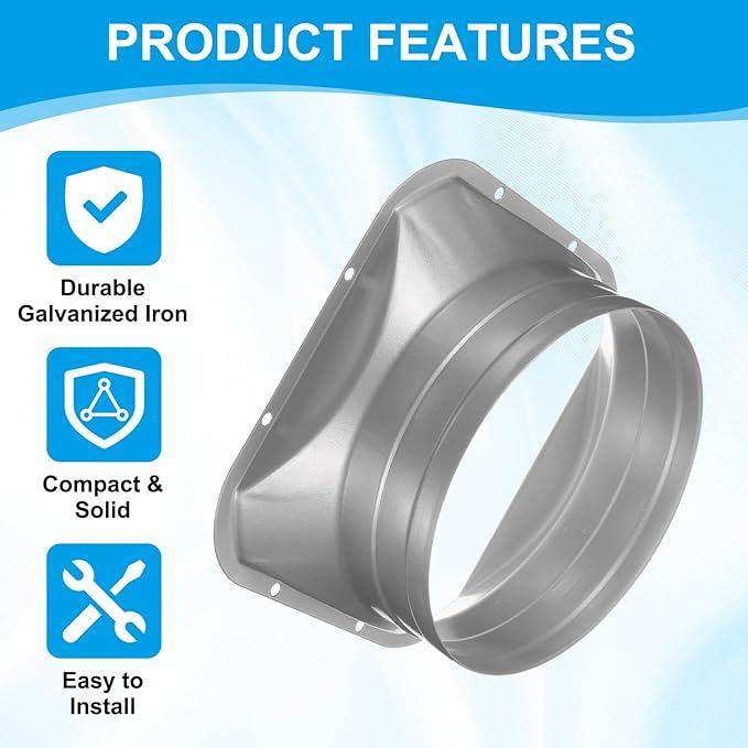 PATIKIL 6 Inch Duct Connector Flange, 2 Pack Galvanized Iron Straight Pipe Flange Square to Round Interface with Clamp for Air Heating Cooling Ventilation HVAC System, Silver