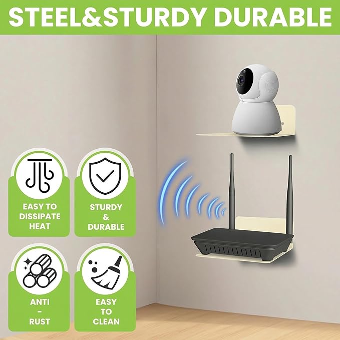 Steel Floating Shelves for Wall,Small Wall Shelf，Suitable for Bedroom, Living Room, Bathroom, Kitchen, Office (Warm White, 4.72x6.1 in)