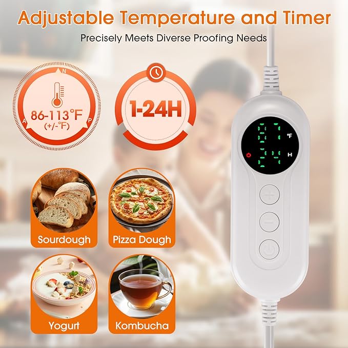 Bread Proofing Box with 86-113℉ Temp Control & 24H Timer, Dough Proofer with Metal Rack, Proofing Box for Sourdough, Bread Baking, Pizza, Yogurt, Kombucha, Space-Saving