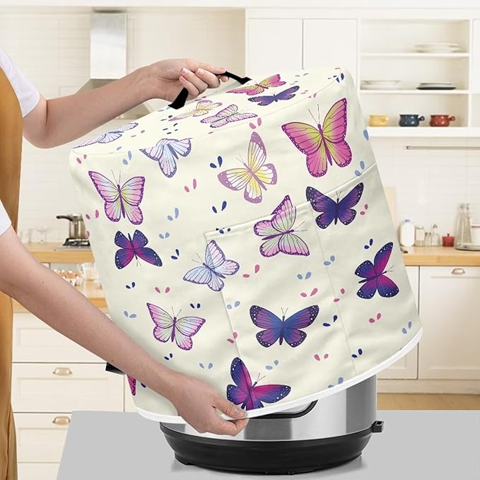 Fashion Butterfly Pressure Cooker Cover Instant Pot Accessories Instant Pot Kitchen Appliance Dust Cover with Pockets for Rice Cooker Air Fryer Slow Cooker Dust Covers for Kitchen Size L