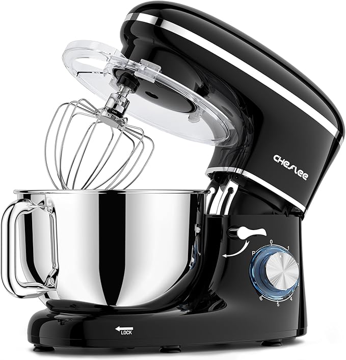 CHeflee Stand Mixer,660W 6+P With 6.5QT Stainless Steel Bowl,Dough Hook, Wire Whip & Beater,for Most Home Cooks (Black)