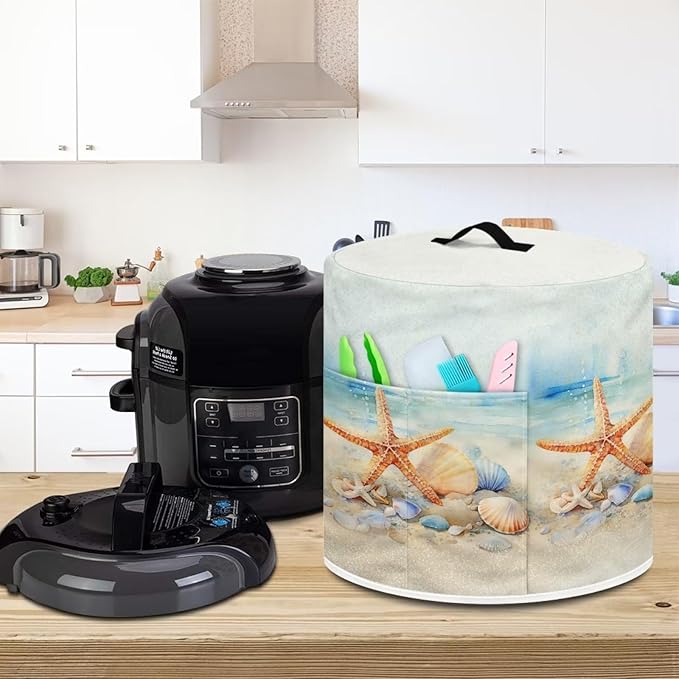 Dust Cover for 6 Quart Pressure Cooker Accessories, Dust Proof Easy to Clean Electric Appliance Cover Air Fryer Accessories with Pocket, Watercolor Starfish Seashell