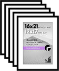 Americanflat 16x21 Picture Frame with Polished Plexiglass - Set of 5 - Use as 12x17 Frame with Mat or Display 16x21 Photo Without Mat - Galleria Collection - Picture Frames for Wall Display - Black
