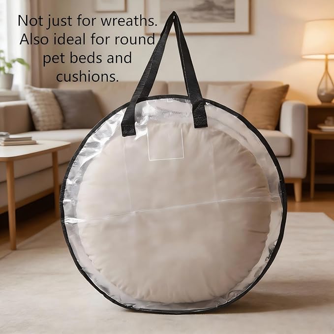 2 Pack Clear Christmas Wreath Storage Bags 24 Inch - Waterproof Wreath Container with Dual Zipper and Reinforced Handles for Artificial Wreath, Garland and Holiday Decor Organization