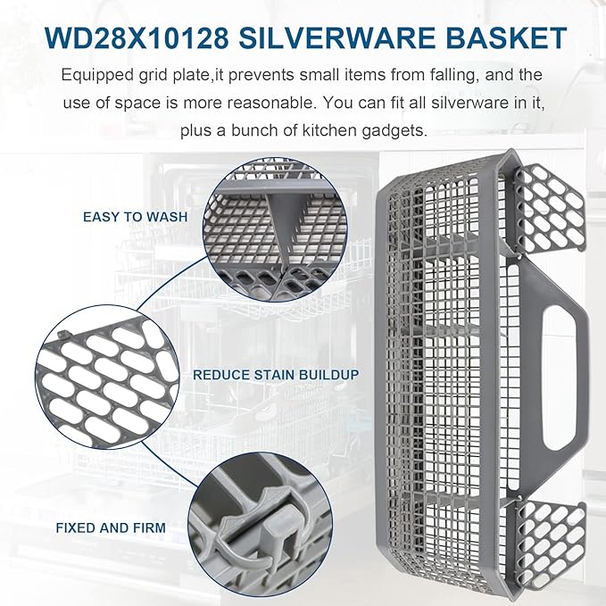 WD28X10128 Dishwasher Silverware Basket Gray By AMI PARTS Replacement (19.7"x3.8"x8.4") for GE Dishwasher, Replace WD28X10127, WD28X10131, WD28X10132 1-year warranty
