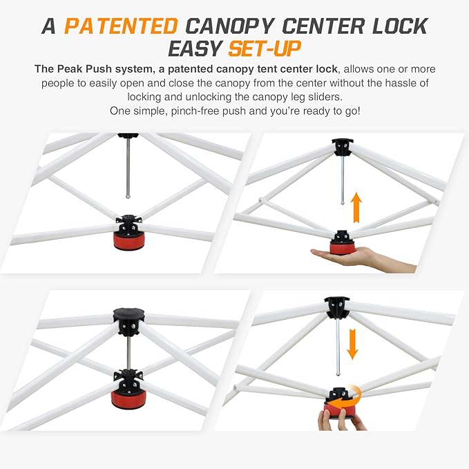 EAGLE PEAK 10x10 Slant Leg Pop-up Canopy Tent Easy One Person Setup Instant Outdoor Beach Canopy Folding Portable Sports Shelter 10x10 Base 8x8 Top (Orange)