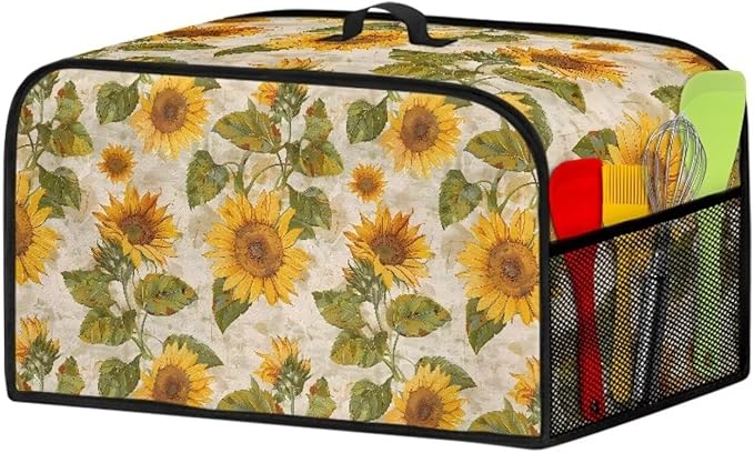 Sunflower Crock Pot 6-8 Quart Floral Slow Cooker Cover Dust Cover Slow Cooker Bag Soft Slow Cooker Dust Cover with Mesh Pocket for Accessories Portable Convenient Dust Resistant
