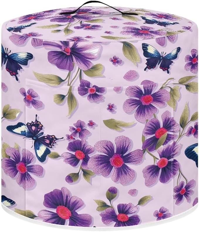 Purple Butterfly Flower Dust Cover for Kitchen Instant Pot Accessories Appliance Cover Quart Pressure Cooker Air Fryer Rice Cooker Kitchen Appliance Dust Covers with Storage Pockets Size L