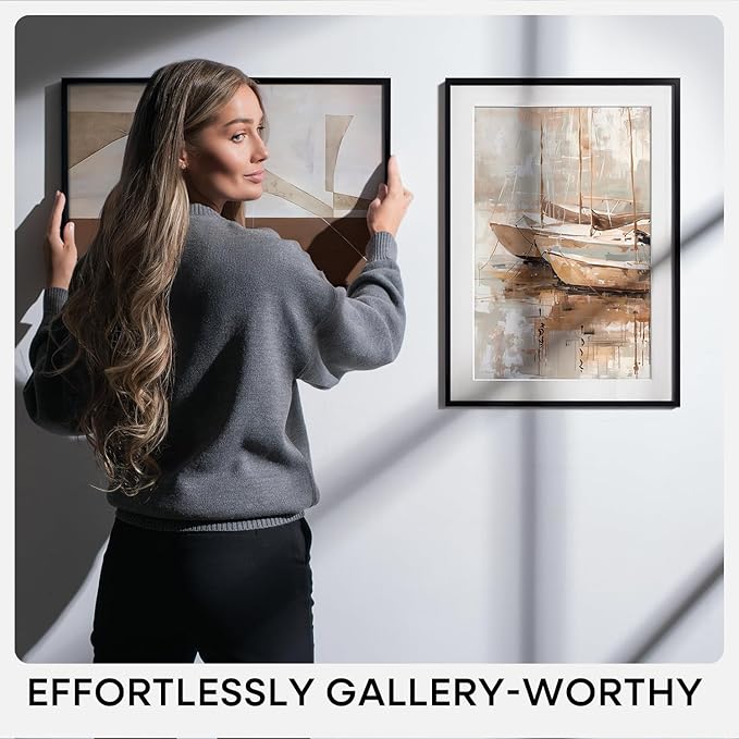 Homeforia A1 Poster Frame Black, High End Metal 23.4 x 33.1 inch Large Picture Frames with Mat 16.5 by 23.4 for Photo, A1 Size Frames Matted to A2 Print, 23.4x33.1 Thin Frame, Tempered Glass, Set of 2