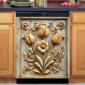 Rustic Wood Farmhouse Scene Floral Magnetic Dishwasher Cover Vinyl Sticker,Vintage Wooden Dishwasher Magnet Cover,Fridge Door Cover Magnets Art Skin Panel Decal for Home Decor, 23"X26"