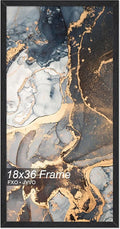 Engineered Wood 18x36 Frame, Black Picture Frame for 18 x 36 Inch Poster Puzzle Photo, Light Weight 18 by 36 Poster Frame with Wood-grain for Wall - 1 Pack/Black/18 x36