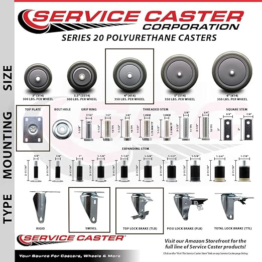 Service Caster Brand Replacement Caster for Uline Caster H-7448SWB-Stainless Steel Swivel Top Plate Caster with 4 Inch Yellow Polyurethane Wheel and Top Lock Brake-Fit Carts and Platform Trucks H-3352