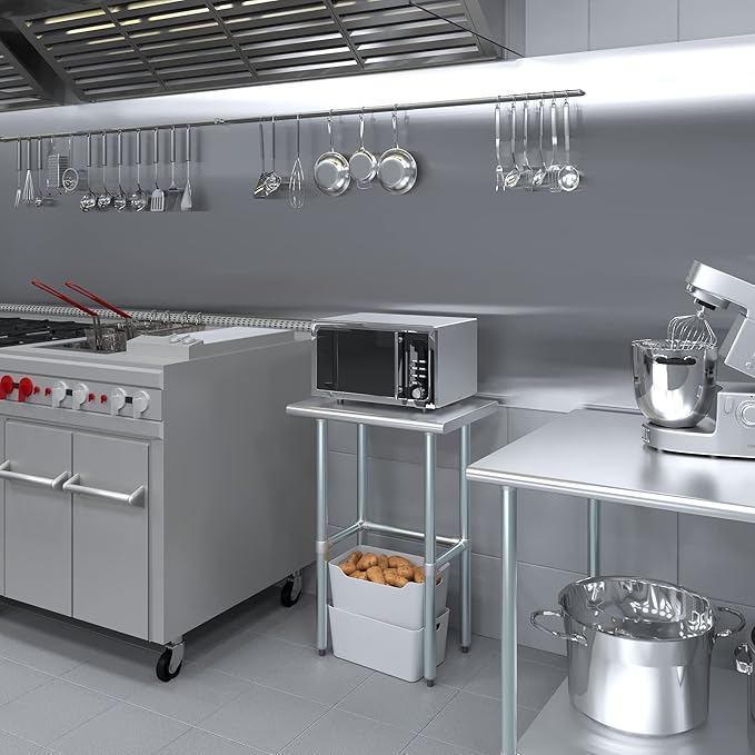 AmGood Stainless Steel Work Table Open Base | NSF Kitchen Island Food Prep | Laundry Garage Utility Bench (24" Long X 18" Deep)