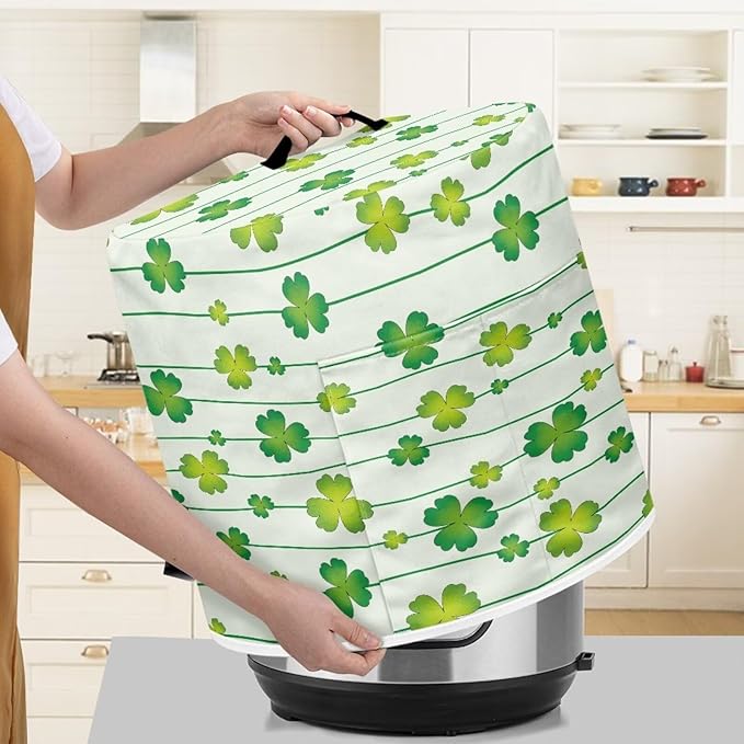 Xoenoiee Green Shamrock Stripes Print Kitchen Appliance Dust Cover with Pockets, Electric Pressure Cooker Cover Compatible with Crock Pot for St.Patrick's Day Decor, Rice Cooker Covers, for 6 Qt