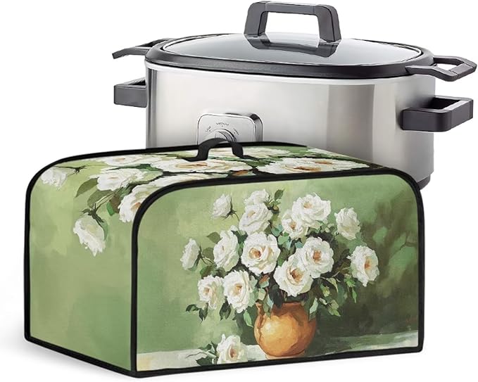 White Rose Slow Cooker Dust Cover Dragonfly Compatible with 6-8 Qt Slow Cookers