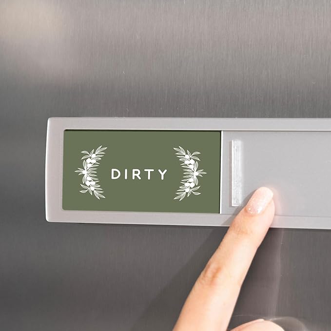 Dishwasher Magnet Clean Dirty Sign Non-Scratching Premium Magnet or 3M Adhesive Option, Non-Scratching, Elegant Greenery Design, USA Female Owned Business
