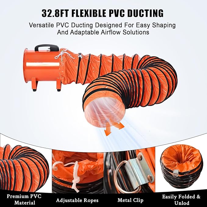 16 in Two Speed Utility Blower Exhaust Fan with 32.8 ft Duct, 3500 r/min & 3500 CFM Heavy Duty Blower Fan, High Velocity Low Noise Extraction and Ventilation Fan with Duct Hose