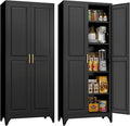 75" Tall Metal Storage Cabinet, Kitchen Pantry Storage Cabinets with Doors and 4 Shelves, Black Pantry Cabinet, Utility Kitchen Cupboard, Large Steel Cabinets for Dining, Office, Living Room