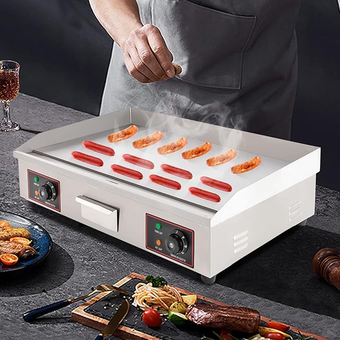 Commercial Electric Griddle,110V 3000W Countertop Flat Top Grill,Stainless Steel Griddle Grill with 122℉-572 ℉ Adjustable Temp,for Home or Restaurant