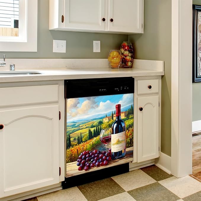 Painting Wine Landscape Dishwasher Magnet Cover Front Dishwasher Cover Decor Reusable Magnetic Door Cover Panel Decal Home Appliances Stickers Kitchen Refrigerator Fridge 23"x26"
