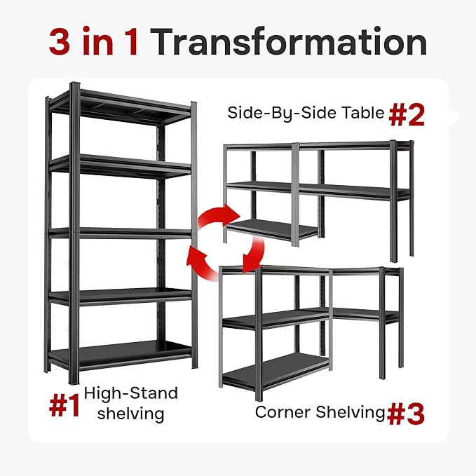 78''H Metal Garage Shelving Unit, 5-Tier Garage Storage Shelves, Adjustable Upgraded Reinforced Double-Layer Columns for Basement Kitchen Laundry Room Pantry Rack 78''H x 35.4''W x 13.8''D