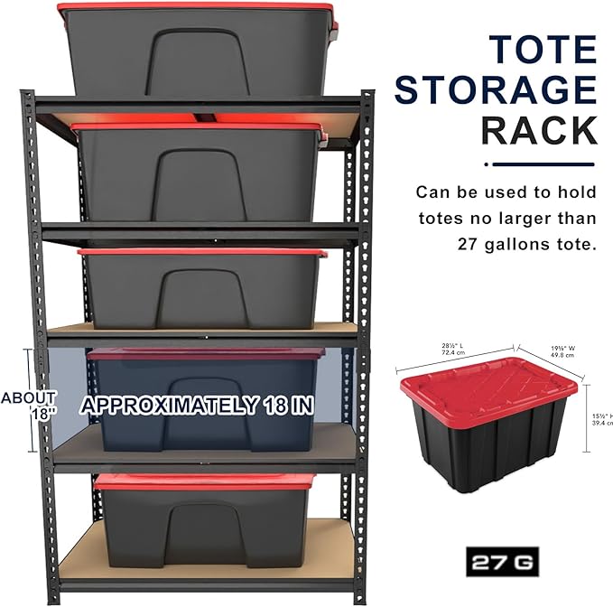 Garage Shelving Unit,Black Storage Shelf,5 Tier Storage Racks and Shelving, Shelves Units Free Standing, Heavy Duty Metal Adjustable Shelves for Kitchen/Tool/Office (2, 16"D x 35.5"W x 72"H)