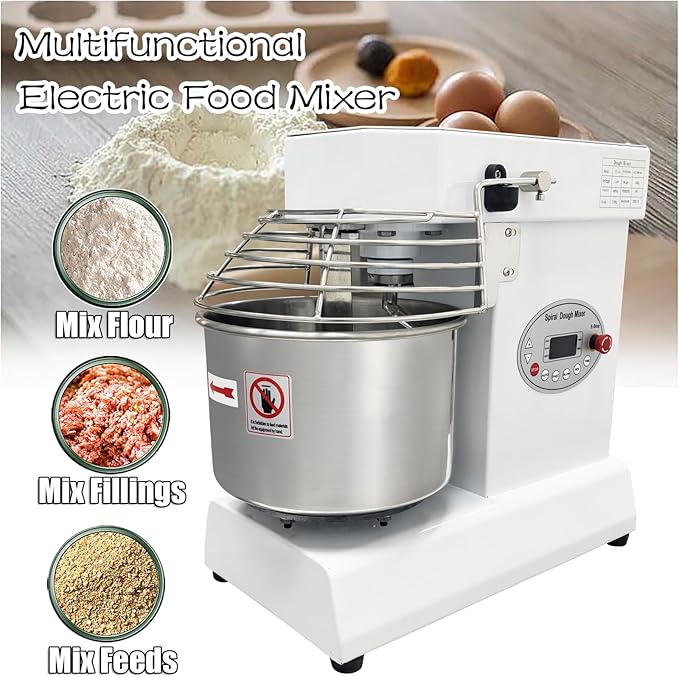 INTSUPERMA Commercial Dough Mixer Machine 10 L Capacity Electric Food Mixer with Double Action Double Speed 10 QT Spiral Mixer for Schools Bakeries Restaurants Pizzerias 110V 550W