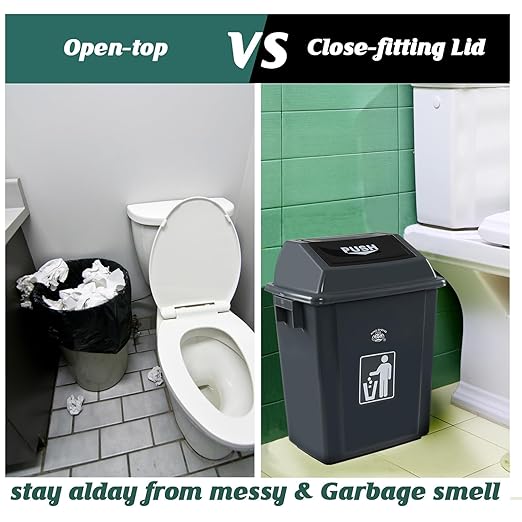 4 Packs Plastic Small Trash Can Wastebasket, Garbage Container with Swing Lid, Waste Bin for Bathrooms, Laundry Room, Kitchens, Offices, Dorms (Gre, 6 Gallon)